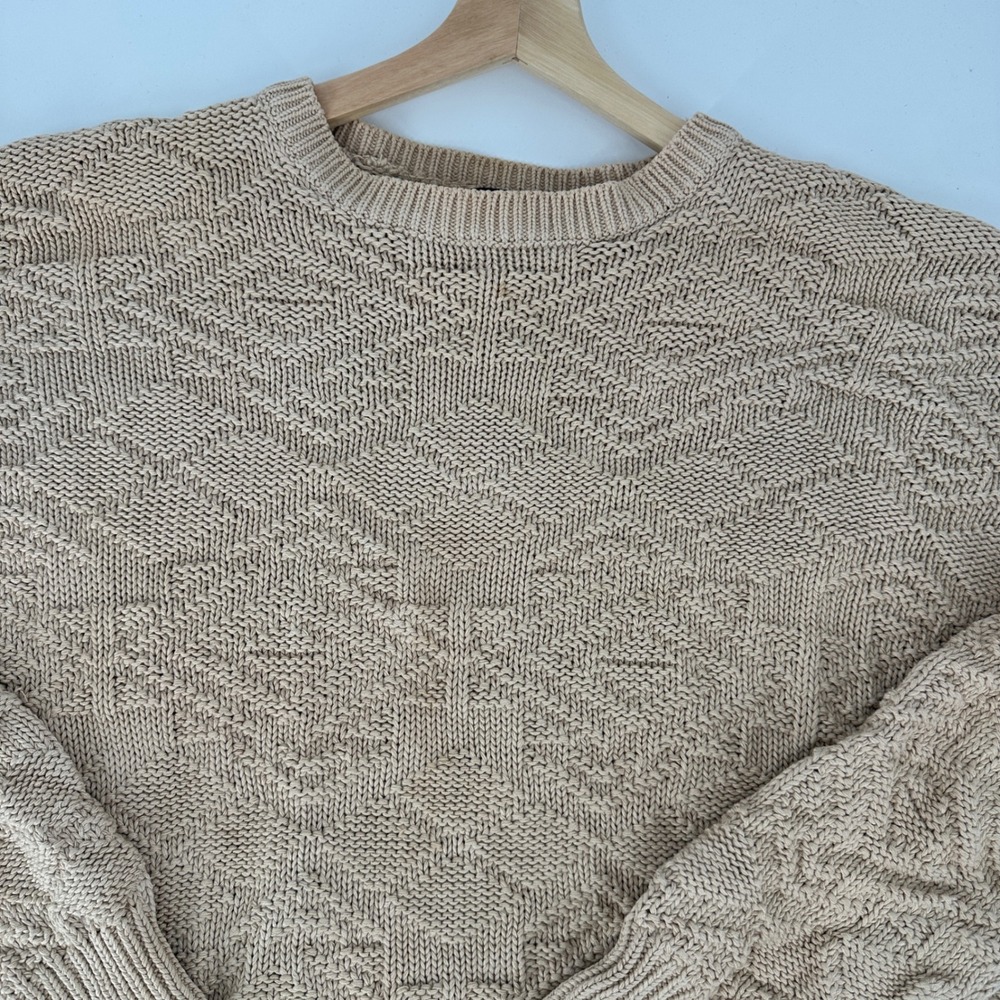 Vtg 80s GAP Men's Tan Textured 3D Knit Sweater Pullover Long Sleeve Crew Neck XL - Picture 5 of 9